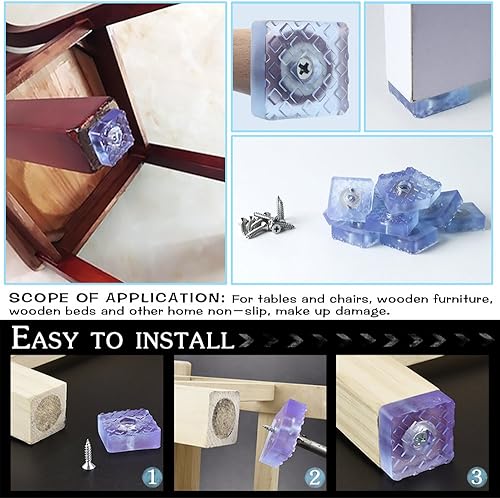 Miniatura 3 de Alise 12 almohadillas cuadradas de goma para muebles, patas de goma, protectores de suelo de madera dura, protección de superficie para silla, mesa,
