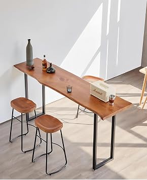 47 Inch Long Bar Table,Counter Height Table,Solid Wood Rectangular Pub Table, Rustic Industrial Style Bar Height Dining Table for Kitchen,Bistro,Restaurant,No Stools(Natural Wood)
