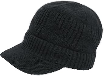 Dahlia Mens Beanie with Visor - Wool, Winter Hat w/Brim, Fleece Lined