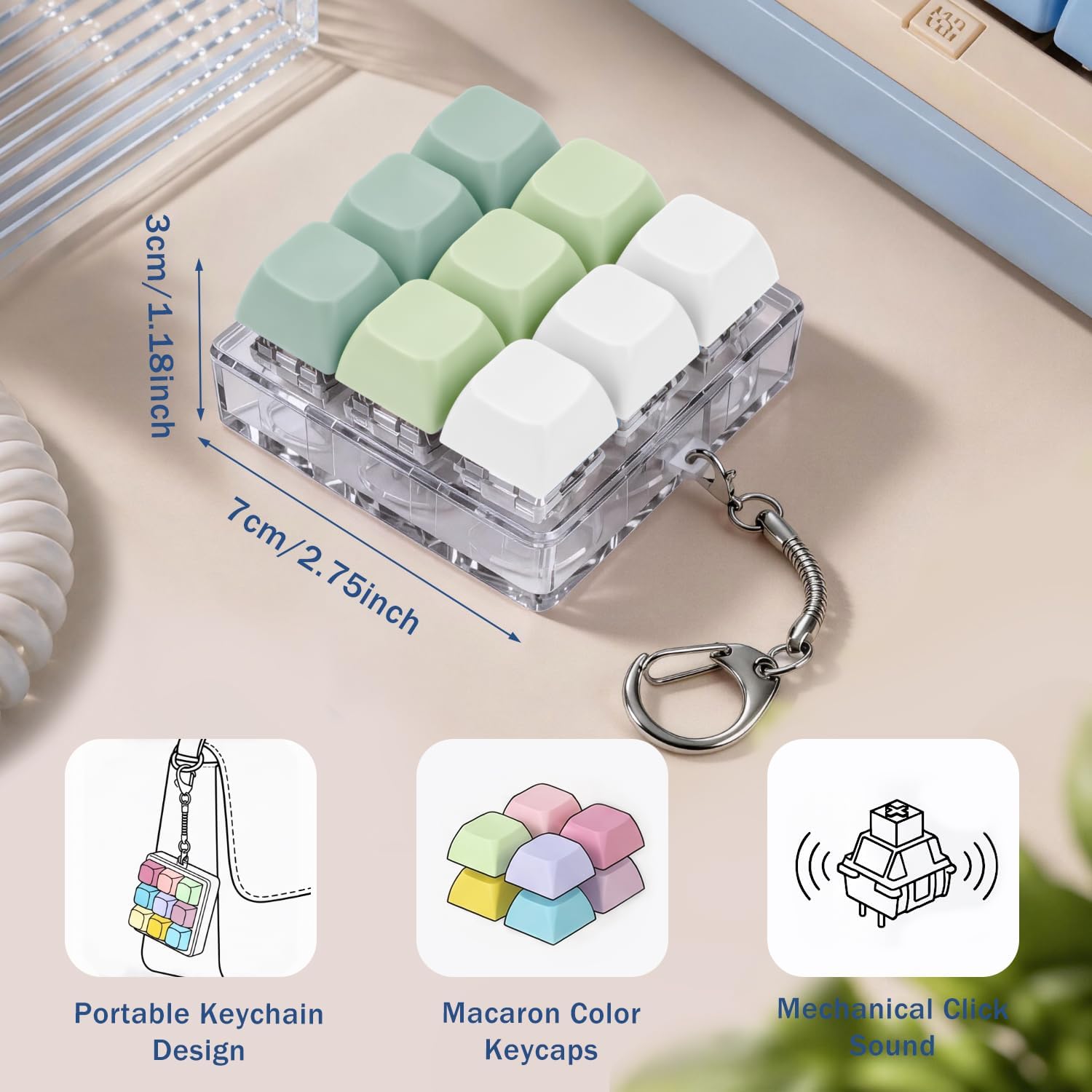 Keyboard Fidget Toy, Creamy Fidget Clicker Keyboard Fidget Keychain, Button Fidget Gifts for Adults, Boost Focus & Ease Anxiety Anywhere — Perfect Stress-Relief Gift (3×3 Grid Layout O) image 3