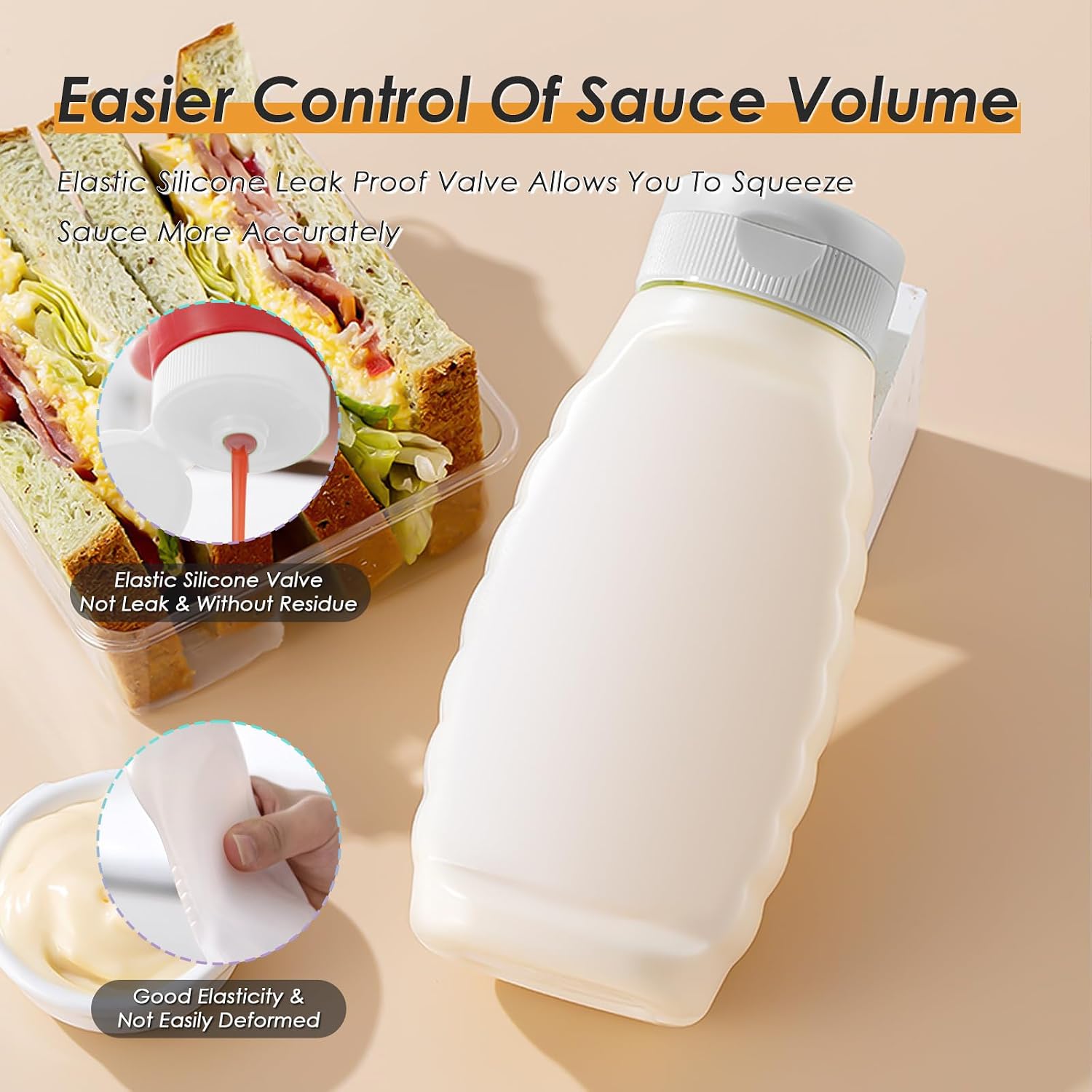 Condiment Squeeze Bottles for Ketchup Hot Sauce Liquids Oil with Caps for Condensed Milk and Mustard Salad Dressing Dispenser Clear Plastic Bottles Dressing Container HD PE BPA-free (14oz*3Pcs)