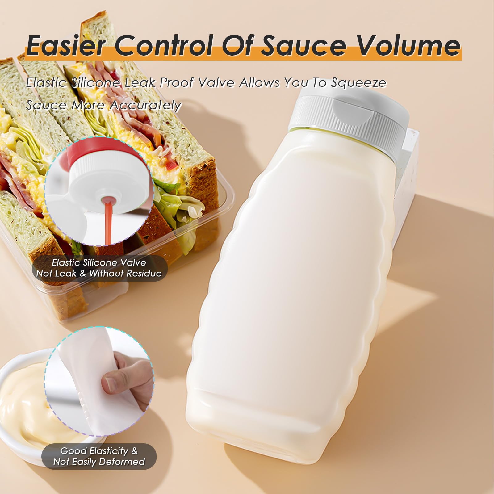 Lot de 3 bouteilles compressibles pour condiments pour ketchup, sauce piquante, huile avec bouchons pour lait condensé et moutarde, distributeur de vinaigrette, bouteilles en plastique transparent