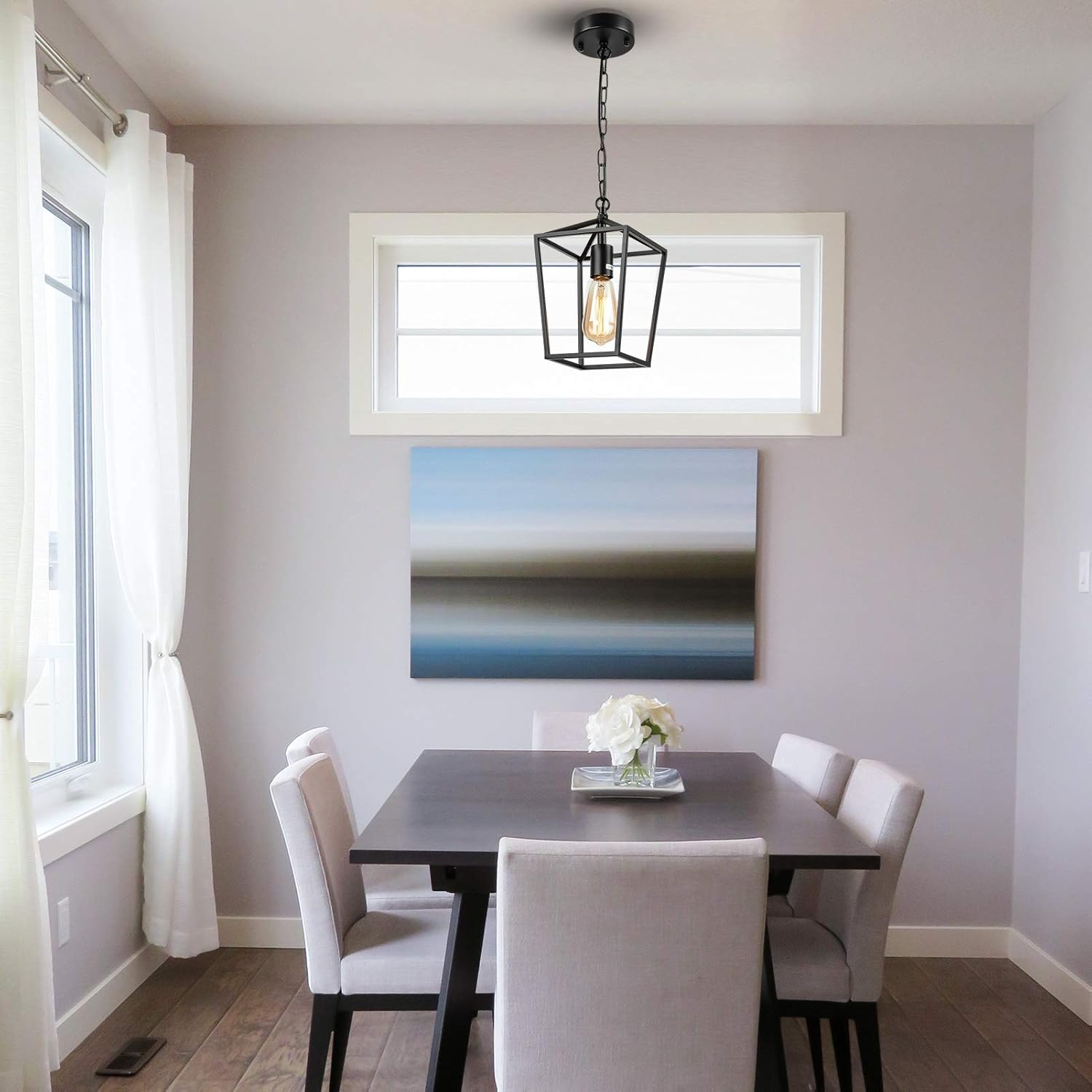 HMVPL Farmhouse Pendant Lighting Fixture, Black Ceiling Hanging Lights Swag Chandeliers for Bedroom Kitchen Island Entryway Dining Room Hallway Table Sink - - 