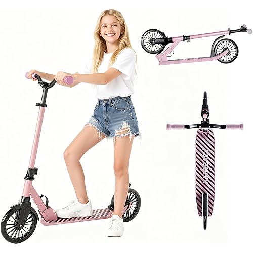 Scooter for Kids, Lightweight Foldable Kick Scooter, 4-Level Adjustable Handlebar, 8-Inch Large Wheels with Shock Absorption, for Ages 6 and Up
