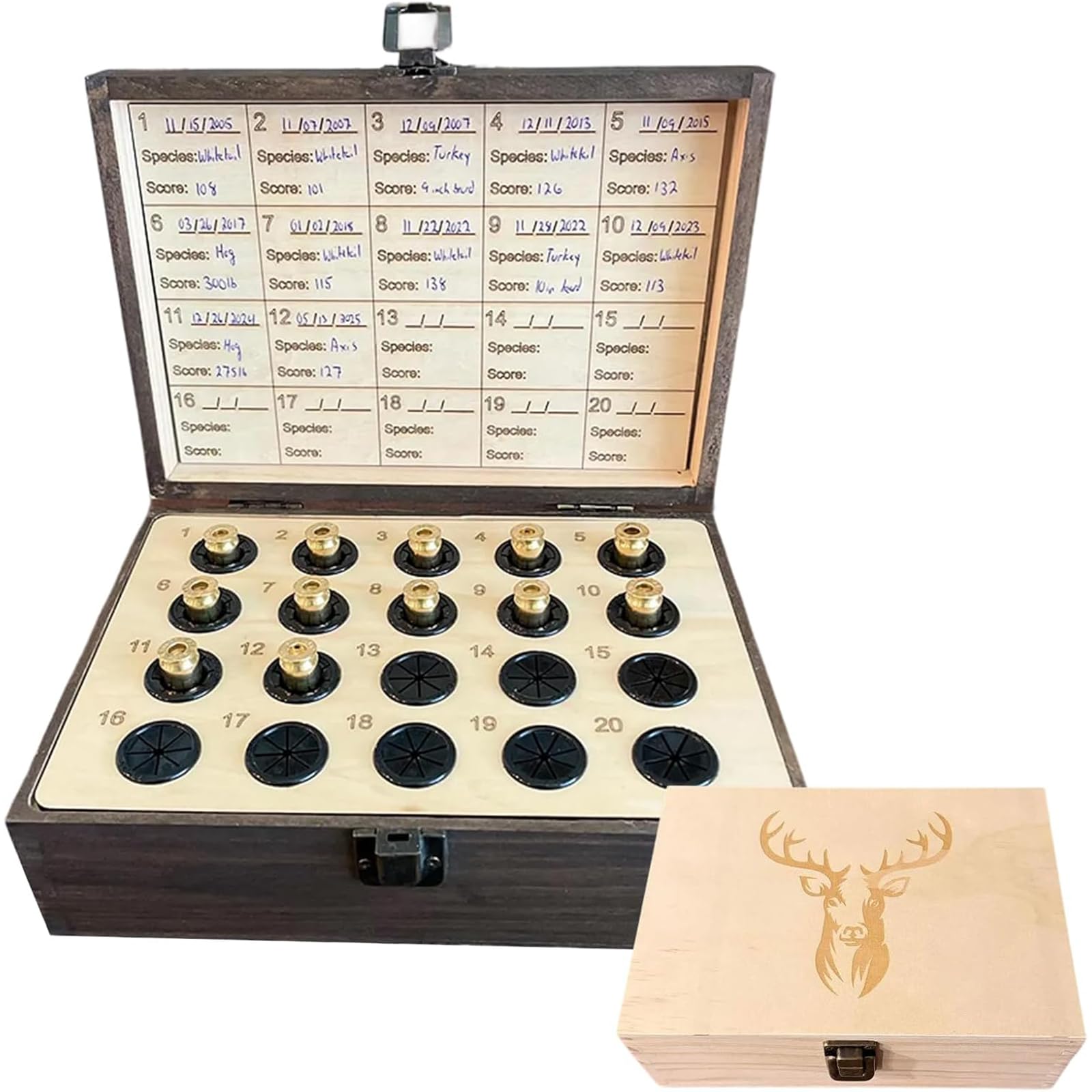 The Hunter's Legacy Memory Box, Hunting Keepsake Wooden Box with Shell Slots, Notes Chart and Hidden Layer for Casings, Tags & Photos, Hunting Memorabilia Storage Boxes, for Dad Husband (GRAY) — view 8