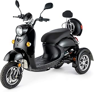 – Veleco ® ZT 63 Retro 3-Wheel Mobility Vehicle with High Capacity Battery (45-60 Km), Full Suspension, Led Lighting and Extra Mobility Device Rain Cover