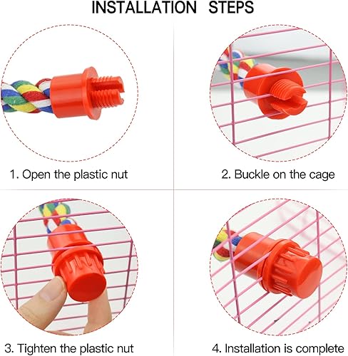 Miniatura 6 de Perchas de cuerda para pájaros para loros, cacatúas, periquitos, jaulas de periquitos, cómodos pájaros coloridos juguete de cuerda (tuerca de