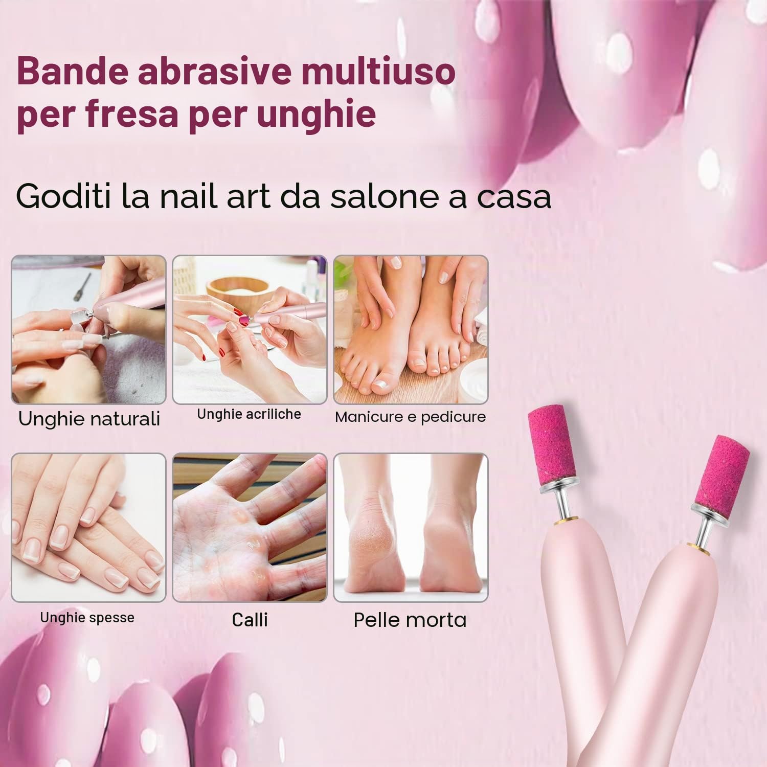 Cilindri Abrasivi Fresa Unghie, 300 Pezzi di Bande Abrasive Fini e Grossolane per Unghie 80/120/150/180/240, 2 Pezzi di Punte a Mandrino 2.5MM per Manicure e Pedicure