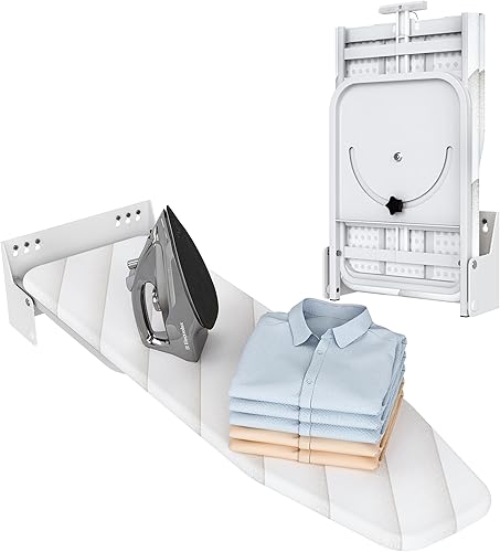 Tabla de planchar montada en la pared de 37.4 x 11.8 pulgadas, tabla de hierro plegable de montaje compacto plegable de 180 con cubierta resistente