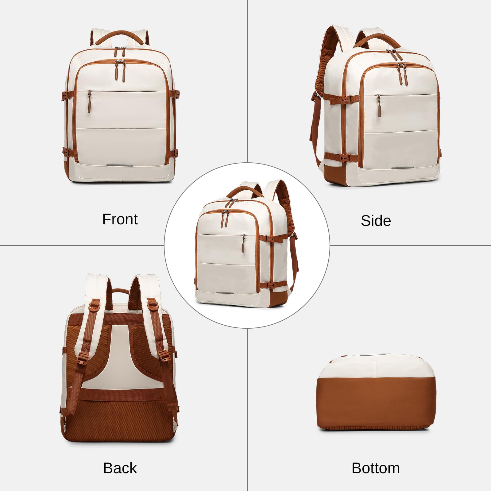 Kono Sac de Cabine 45x36x20 pour Easyjet Sac de Voyage sous Le siège 30L Bagage à Main Sac de Week-End Sac à Dos pour Ordinateur Portable résistant à l'eau (Beige/Brun)