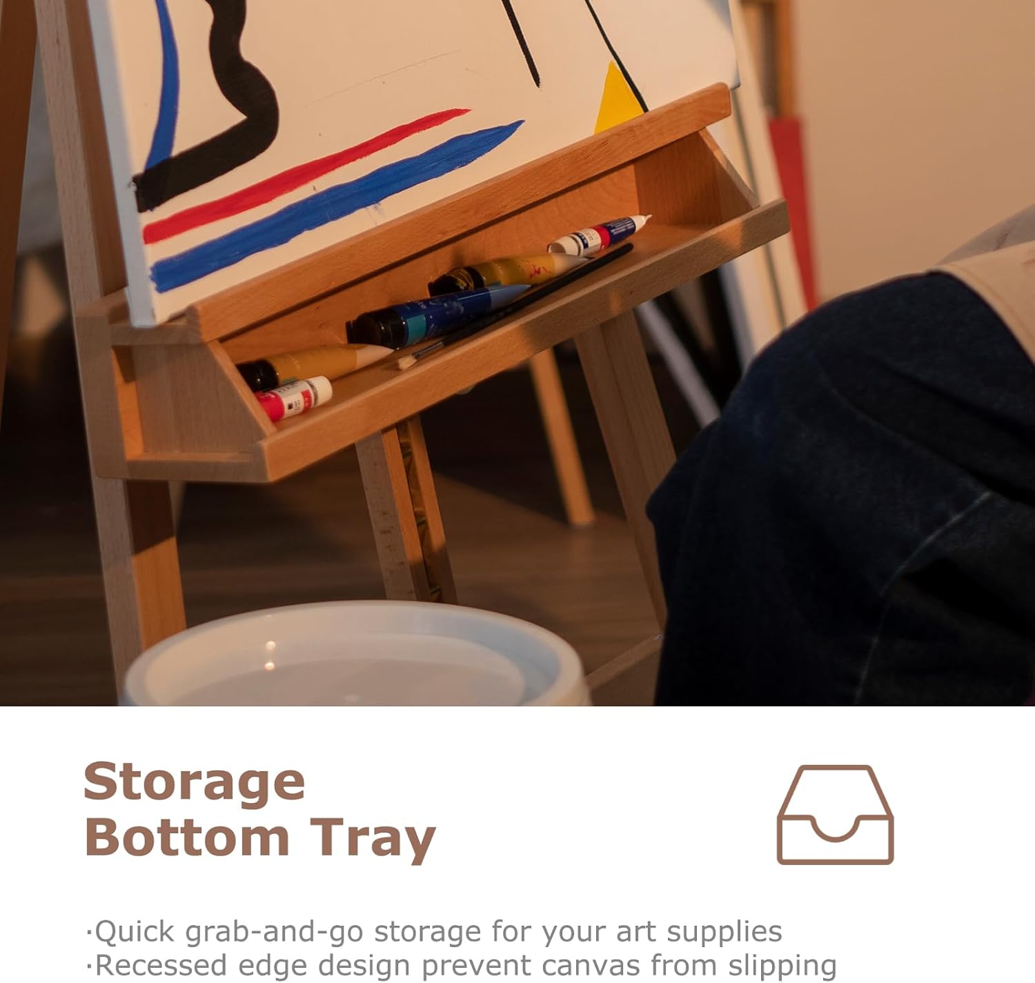 DJAR Art Easel Stand for Painting, Solid Beech Wood Adjustable Large Studio Floor Easel with Storage Tray for Adults Students, Hold Canvas up to 49", Natural