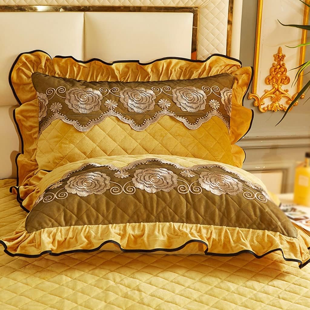 HBJWOV Quilted Velvet Pillow Cover Case Embroidered Lace European Solid Home Decor Rectangle Winter Warm Soft(Gray)