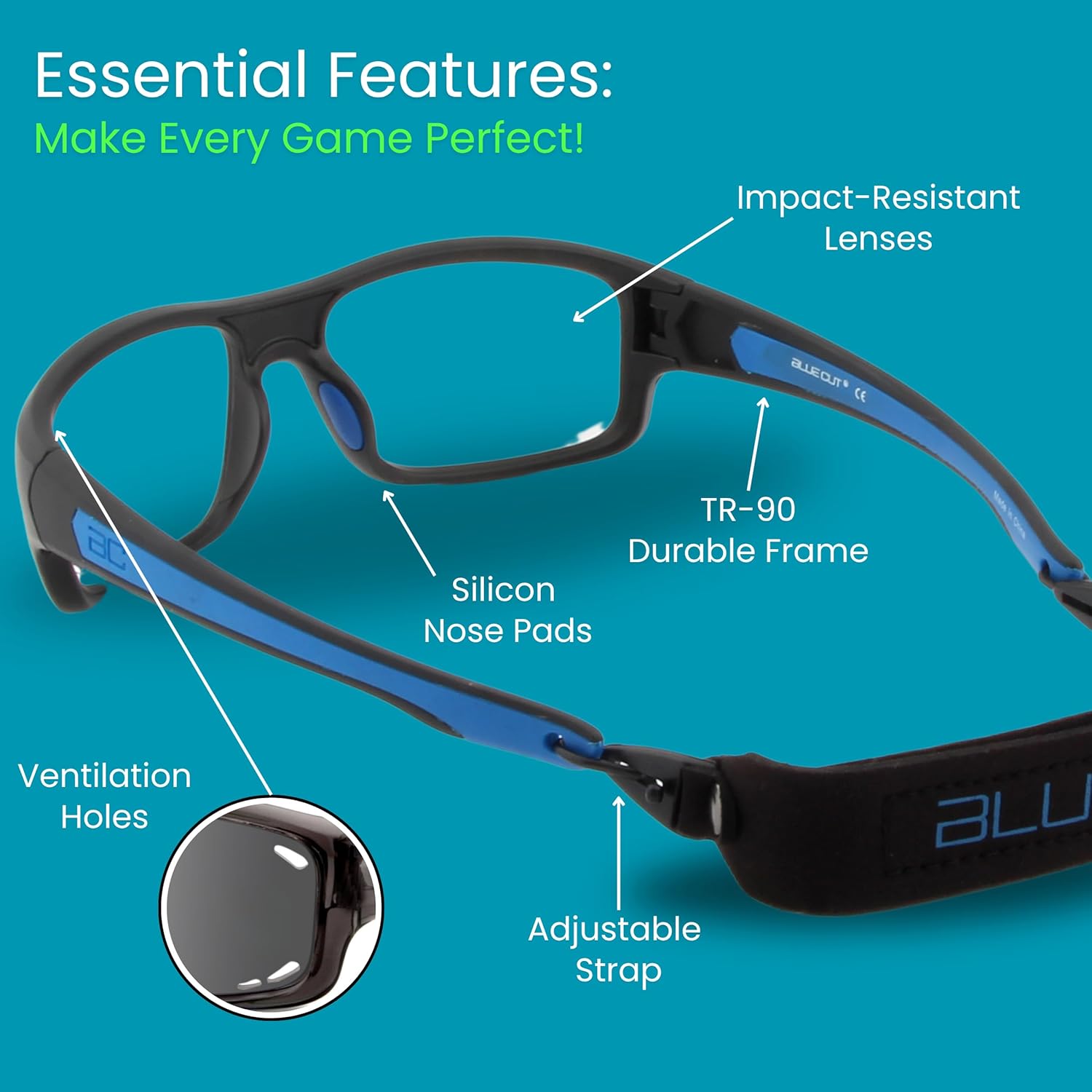 BLUE CUT Sports Protection Goggles, Photochromic Lenses Safety Glasses for Basketball, Pickleball Indoor Outdoor Sports - Image 4