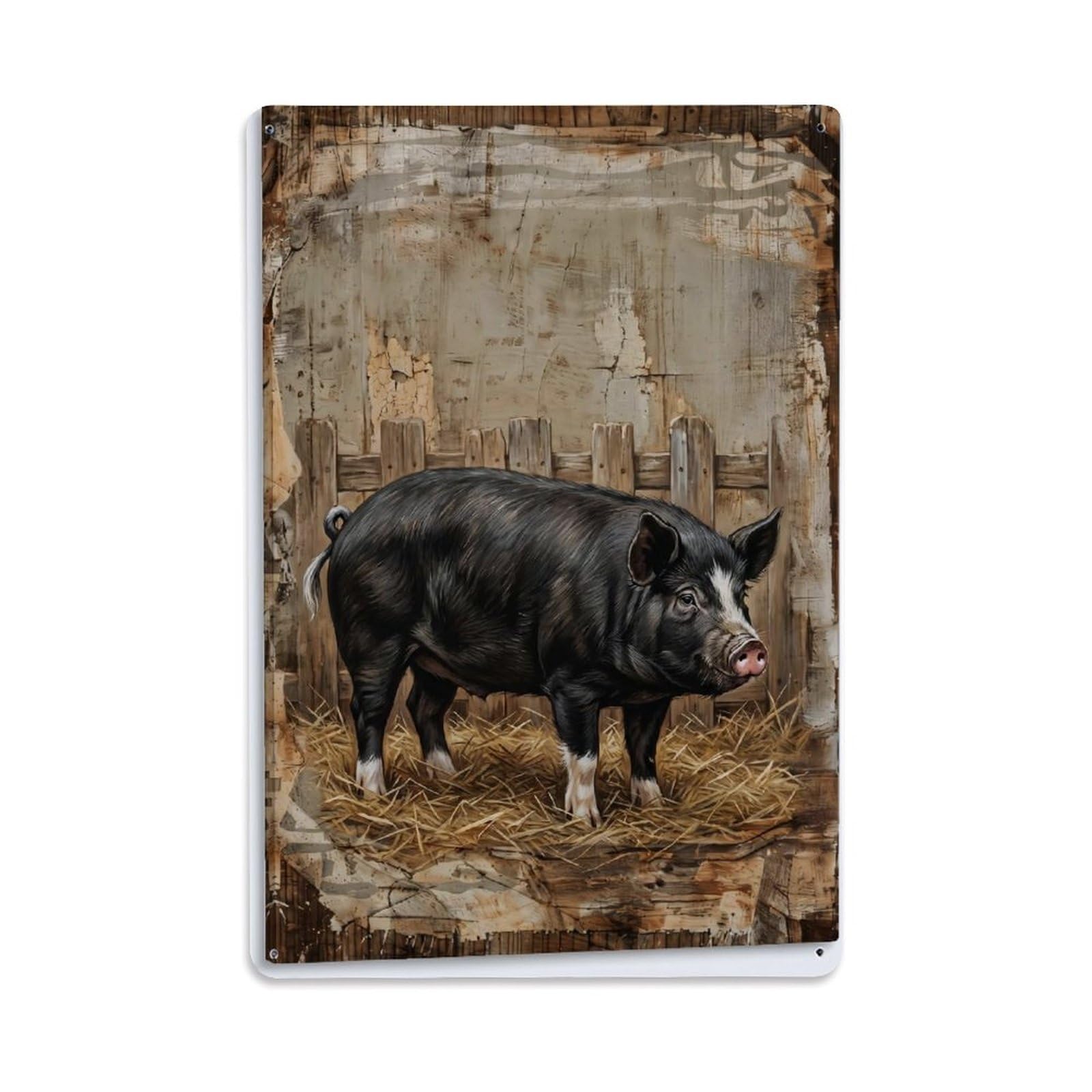 Berkshire Pig Farm Black Animal Barn Metal Tin Sign Plaque Wall Decor for Cafe, Club Bar, Office, Home Garden Metal Poster 8x12Inch
