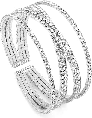Womens Rhinestone Cuff Bracelet Sparkling Crystal Tennis Bangle