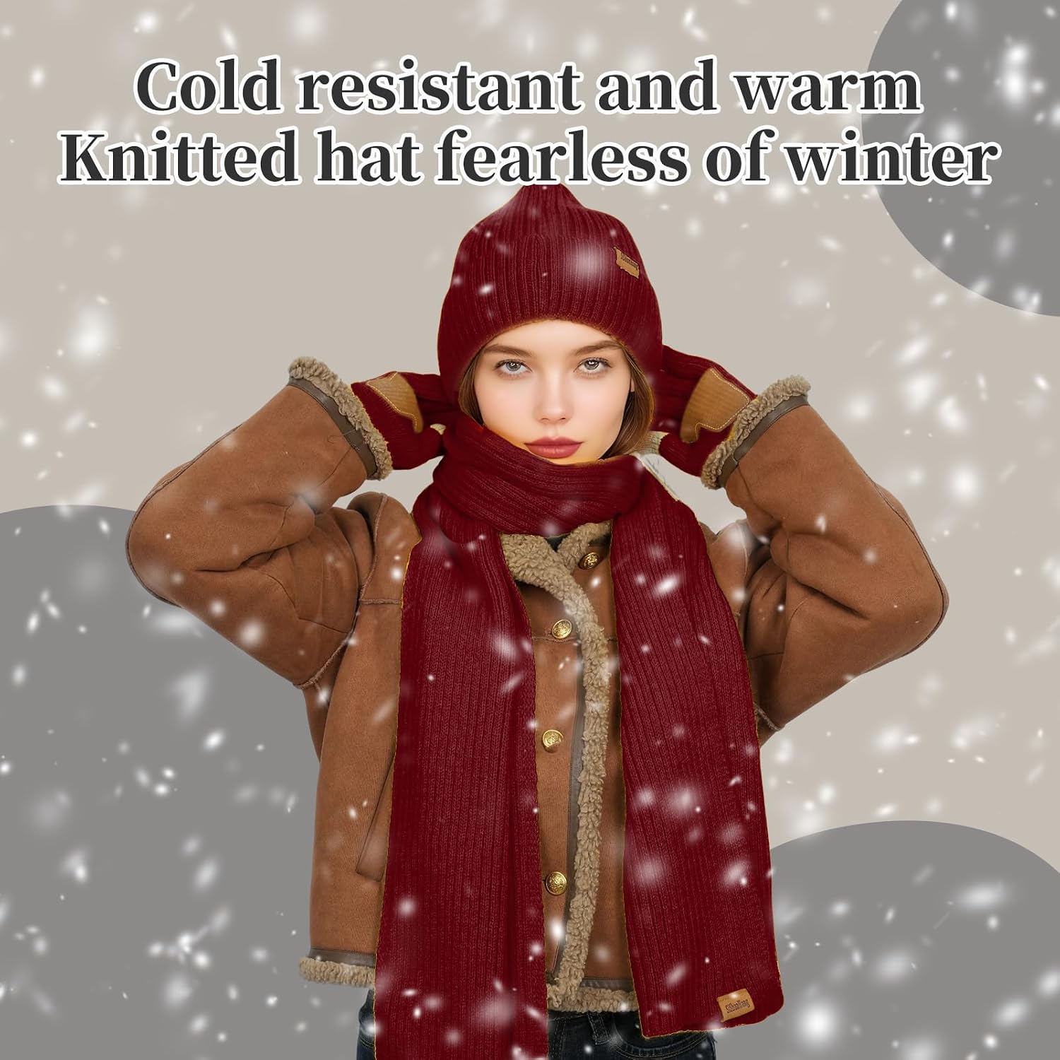 Winter Knit Beanie Hat Scarf Gloves Cold Weather Set, Warm Knit Beanie Long Scarf Touchscreen Gloves,Winter Gifts for Women