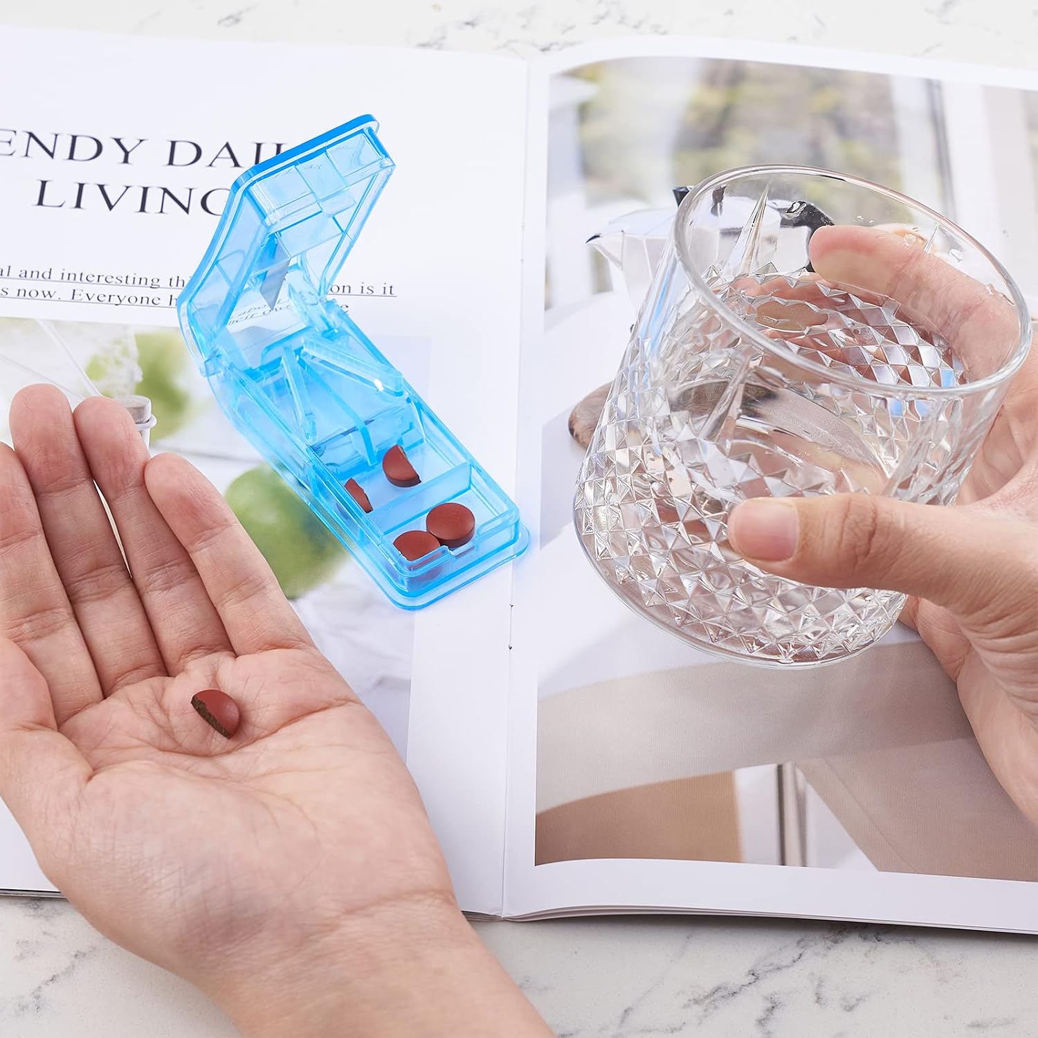 PuTwo Pill Box Travel Cutter with Case, Blue Rectangle, Pill Cutter (713262646113)