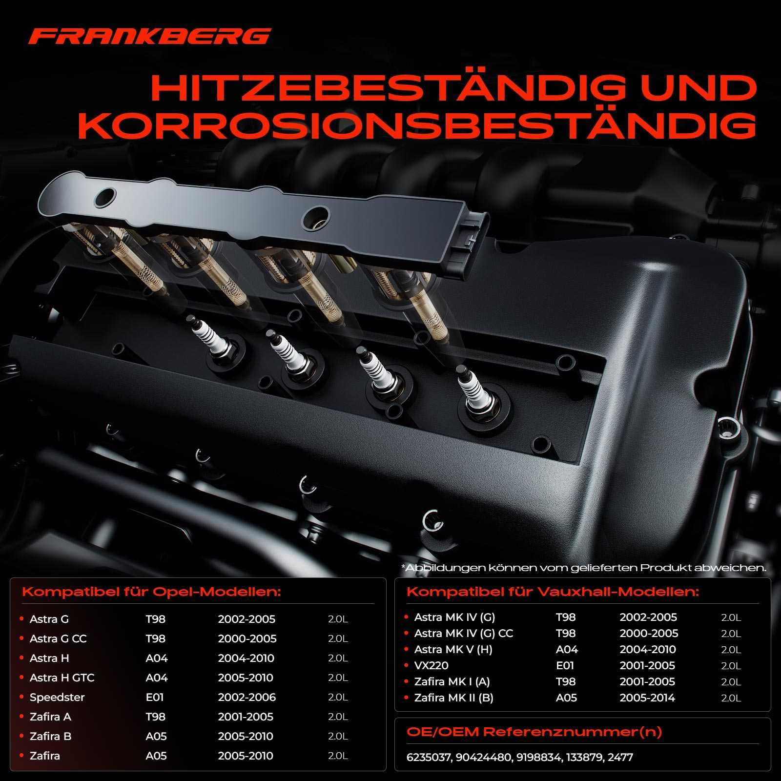 Frankberg 1 bobina de encendido + 4 bujías gasolina 9198834 | Compatible con: Caravana Astra G T98, Astra H GTC A04, Astra MK IV (G) Coupé T98, Zafira MK II (B) A05, Speedster E01