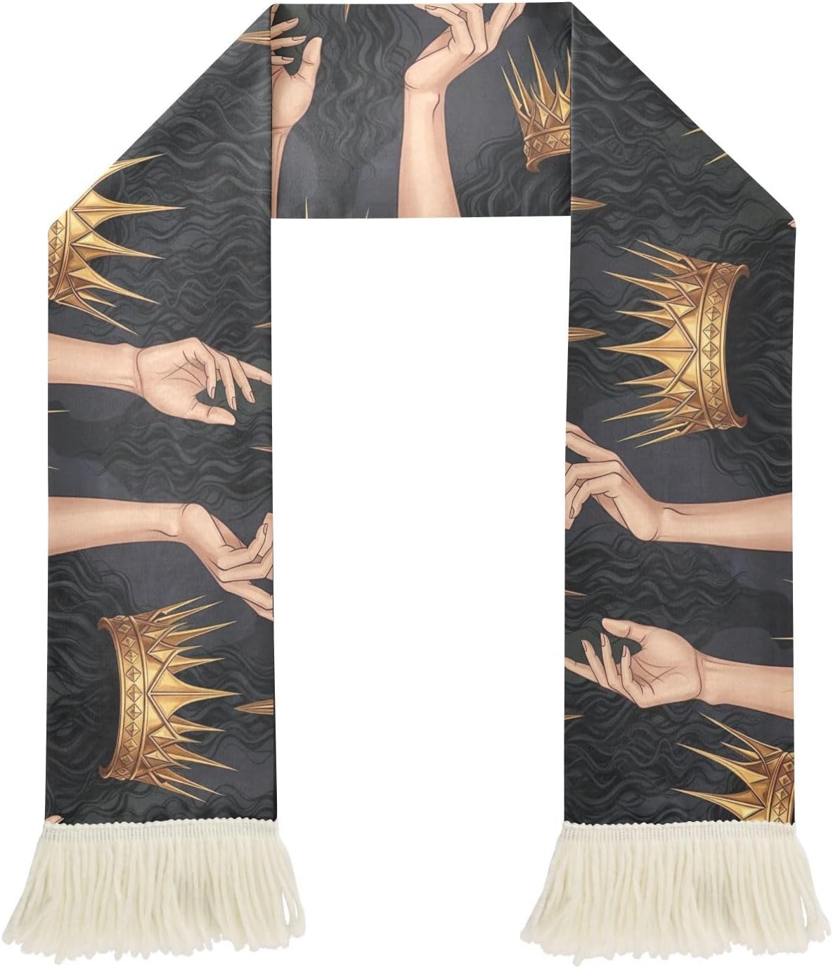 CHIFIGNO Crown Hair Black Sports Fan Scarf Towel, Soft Polyester Sweat Wipe Cheering Scarf for Soccer Games, Quick Dry with Fringe Ends