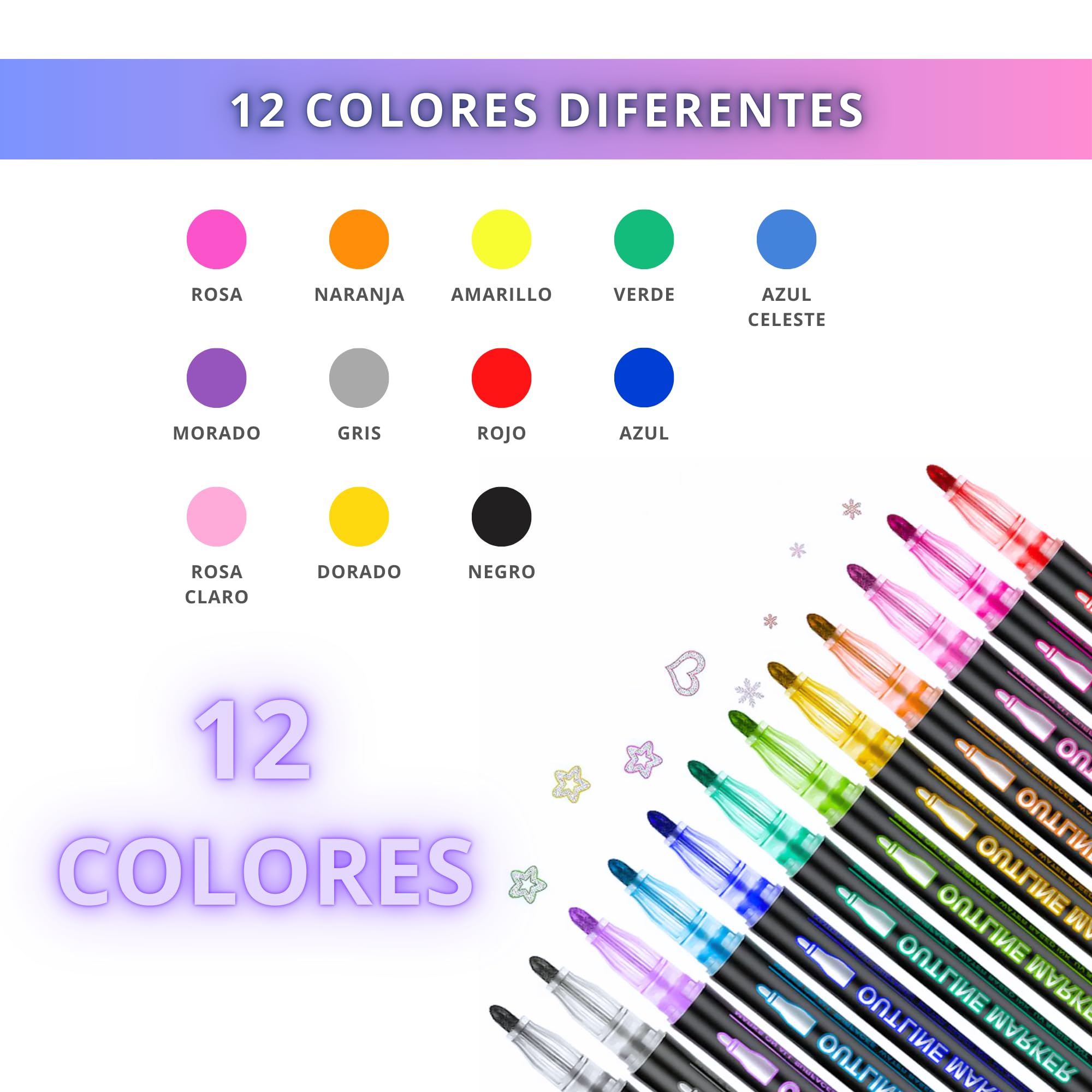 Rotuladores con Purpurina para Pintar Piedras, Cerámica, Cristal, Madera, Tela, Scrapbooking, Manualidades, Tarjetas y Colorear. Set de 12 Rotuladores Rotuladores con Purpurina para Pintar Piedras, Cerámica, Cristal, Madera, Tela, Scrapbooking, Manualidades, Tarjetas y Colorear. Set de 12 Rotuladores