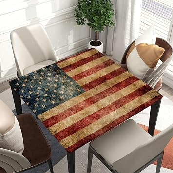 JCETUNO Square Fitted Table Cloth Cover American Flag, Fitted for 24"x24"