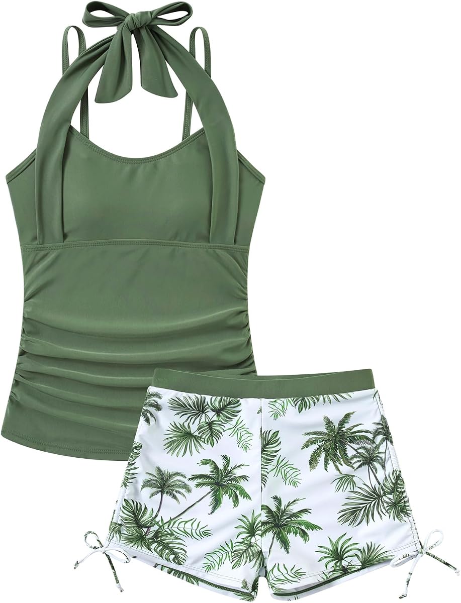 Girls Tankini Swimsuit 2 Piece Halterneck Bathing Suit Size 7-16