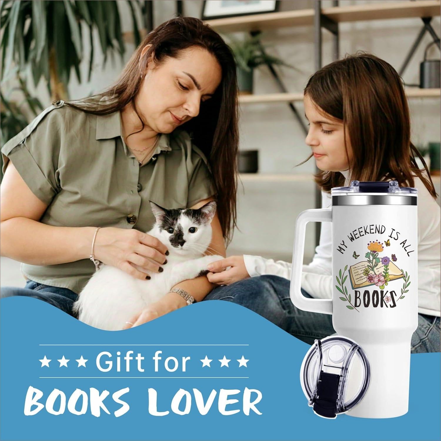 Book Lover Tumbler Gifts for Book Lover Women My Weekend is All Books 40Oz Tumbler with Handle Christmas Birthday Presents for Female Readers Girls Who Love Reading Books - Image 7