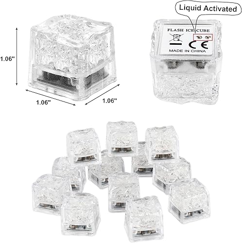 Miniatura 5 de ZWFDC Cubos de hielo iluminados para bebidas, cubos de hielo LED con luces de color cambiantes, recuerdos de fiesta, paquete de 12 cubos de hielo