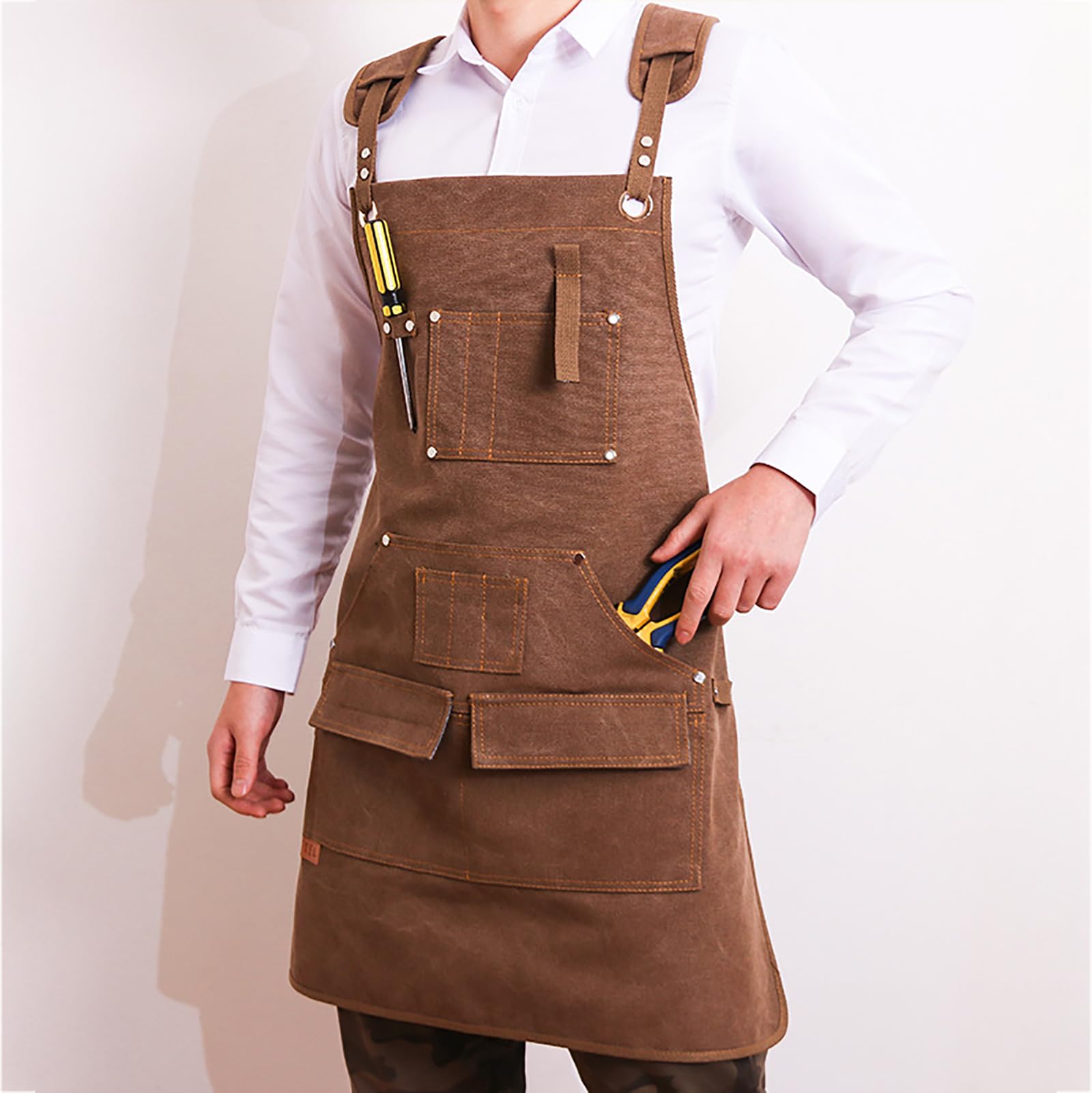Delantales De Trabajo para Hombres Y Mujeres, Delantales Ajustables con Espalda Cruzada Y Bolsillos, De Lona De Algodón Duradera,One Size,A