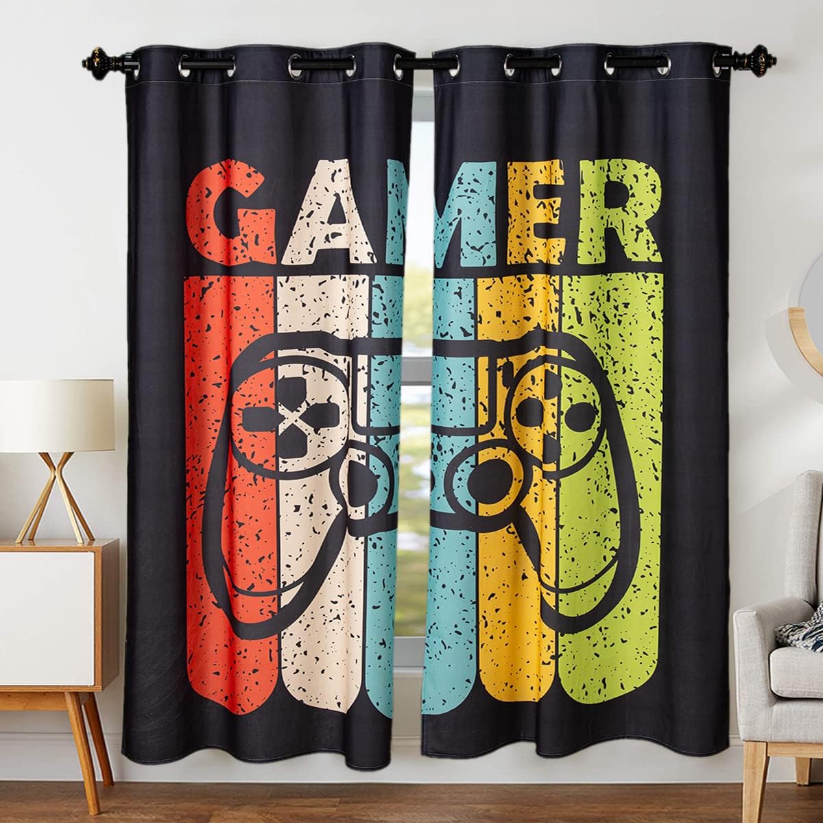 AILONEN Gamer Curtains for Boys Bedroom Kids Gamepad Window Curtain,Video Games Window Treatment Drapes Coloful Decor Grommet Curtains 2 Panels Set Curtain1 54"W x 76"L (Pack of 1)
