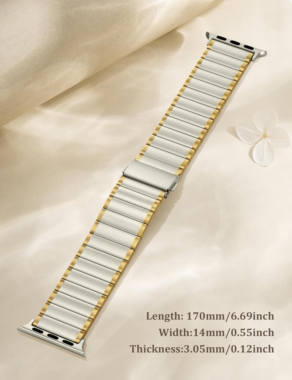 Wearlizer Two Tone Metal Band Compatible with Apple Watch Bands 40/38/41/42/44/45/46/49mm Women Men, Dressy Rectangular Chain Design Durable Stainless Steel Bracelet for iWatch Series 11-1/SE/Ultra - Image 5