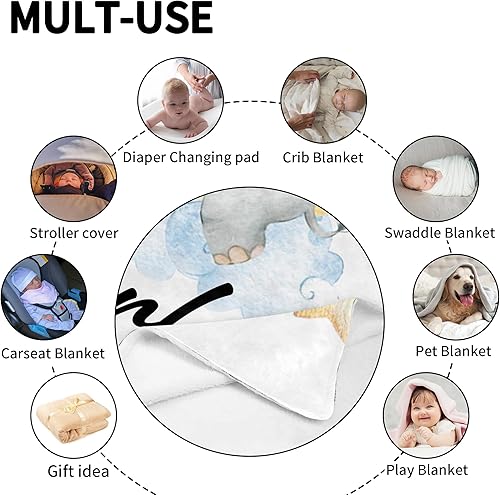 Miniatura 7 de Manta de bebé con nombre personalizado con elefante, mantas de bebé con nombre personalizado para niñas, bebés, niños, mantas súper suaves para