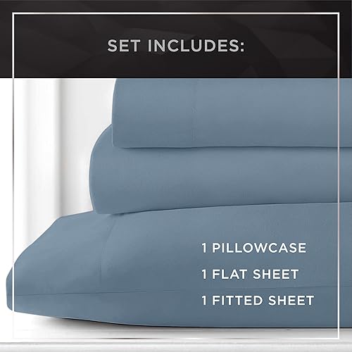 Miniatura 6 de Raymond Waites Juego de sábanas de 3 piezas, rico en algodón, 400 hilos, azul polvoriento, juego de sábanas individual