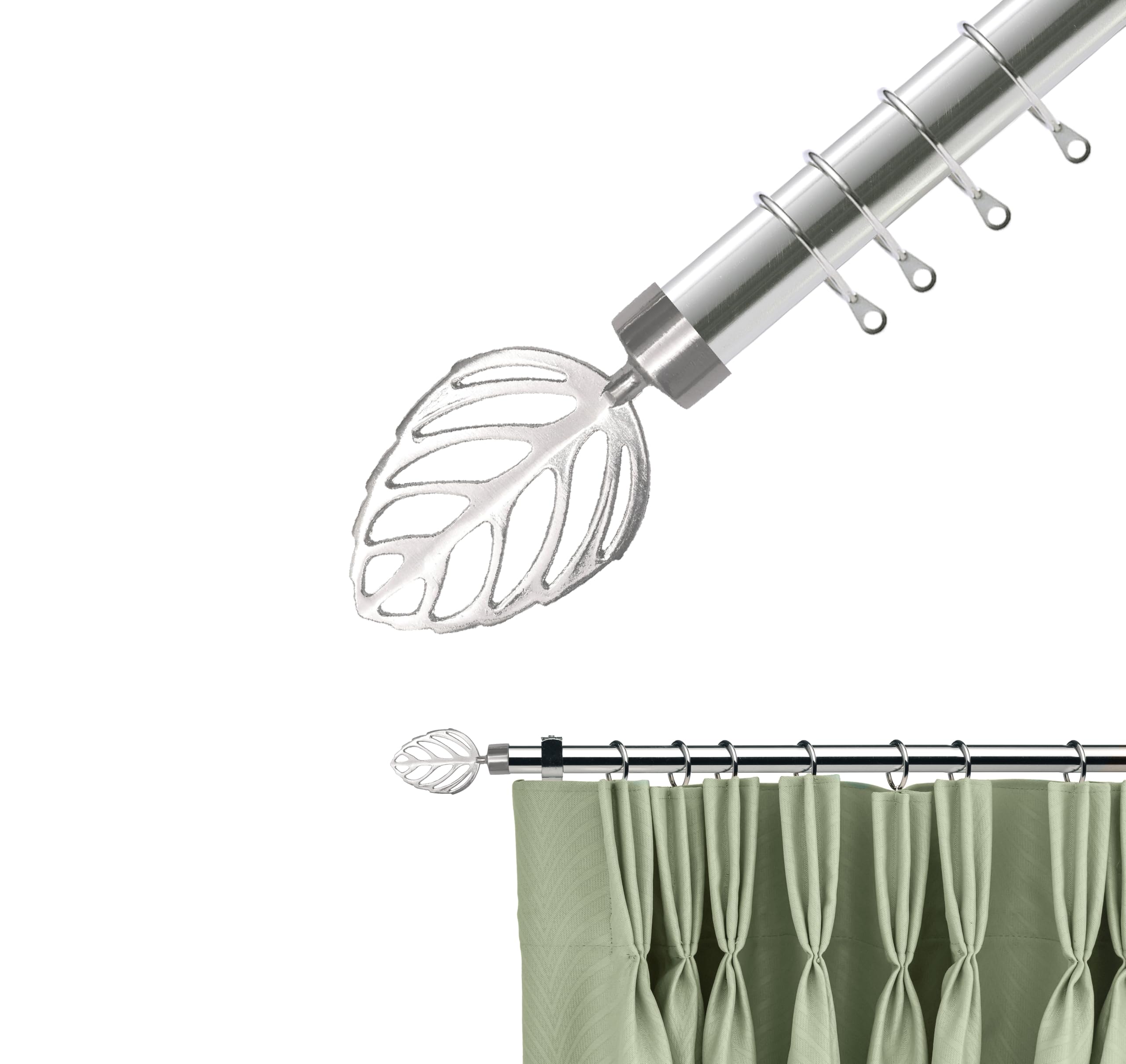 Lister Cartwright 28mm Polished Steel Adjustable Extendable Metal Curtain Pole Set Rings with Palmate Finial Voile Easy fit to Outdoor, Bedroom, Living Room (210-320 cm)
