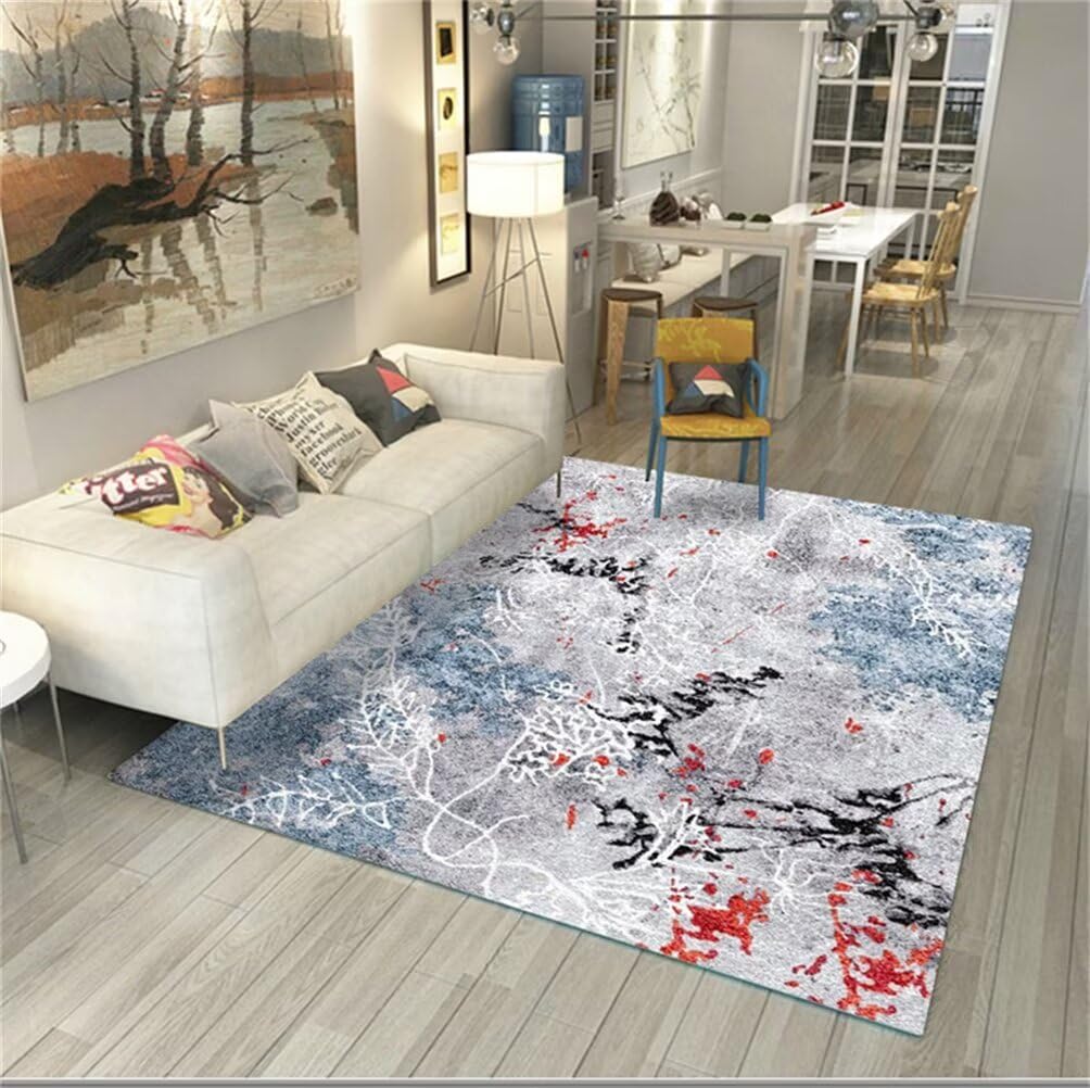 Tapis de salon court velours 80x150 cm bleu gris abstrait anti-poussière