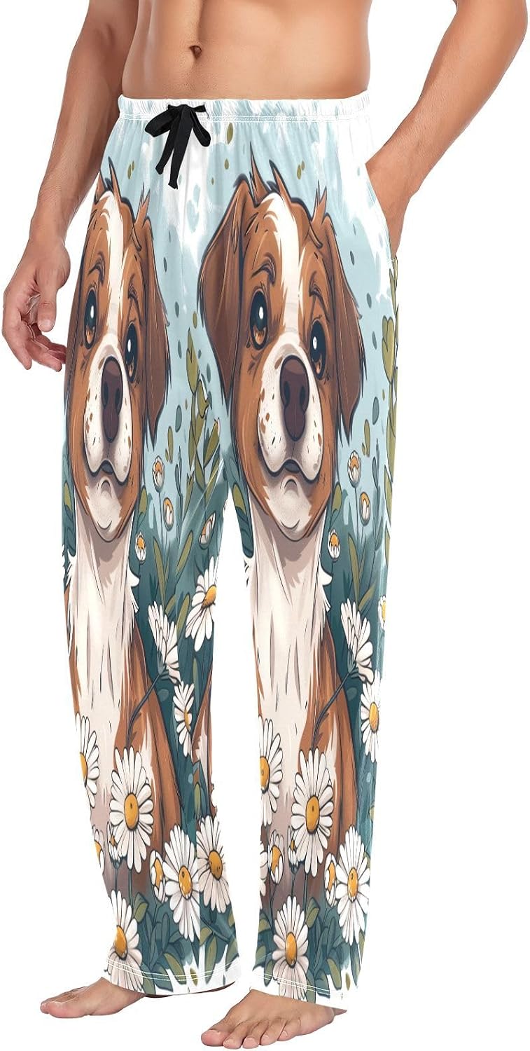 ALAZA Daisy Dog Cartoon Men's Pajama Pants Men Cotton Pajama Bottoms with Pockets, S
