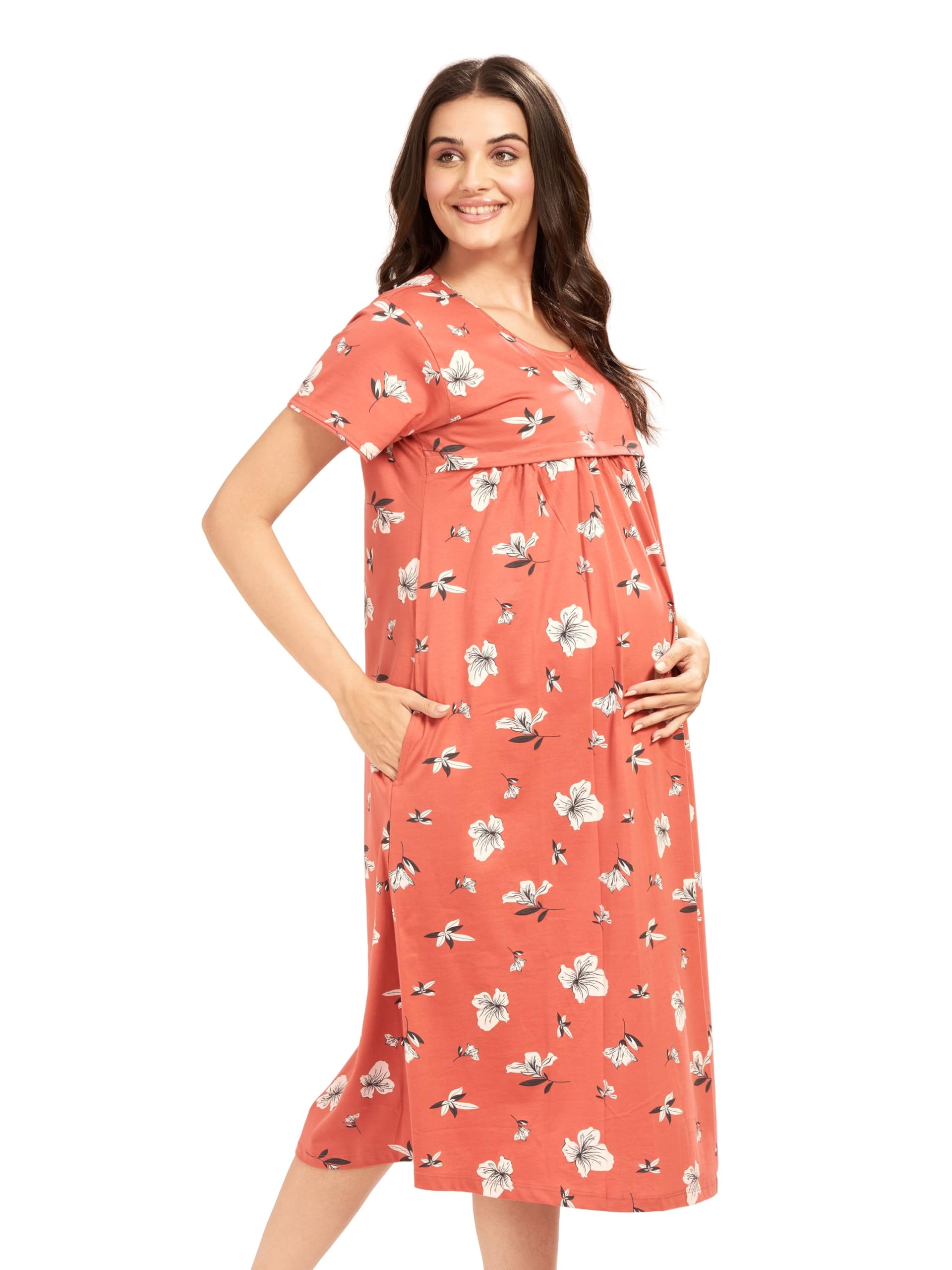 AV2 Women's Cotton Floral Calf Length Maternity Feeding Nighty (3095BXXL_brown_2XL) - Image 3 thumbnail