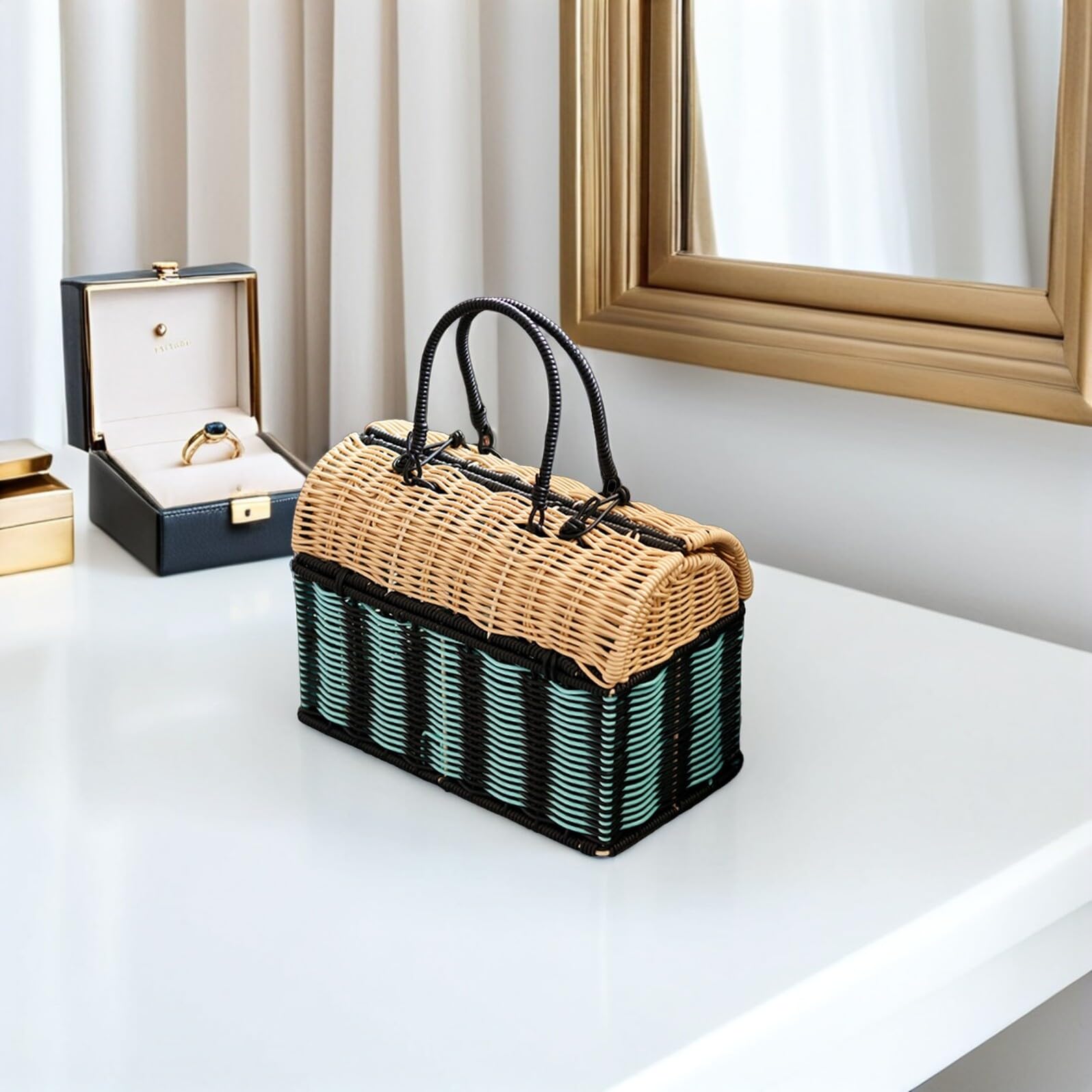 Gatuida Grande Borsa Tote Intrecciata a Mano in Finto Rattan Sintetico Borsa da Spiaggia Leggera e Resistente per Donna Multiuso per Viaggi Shopping e Organizzazione Casa