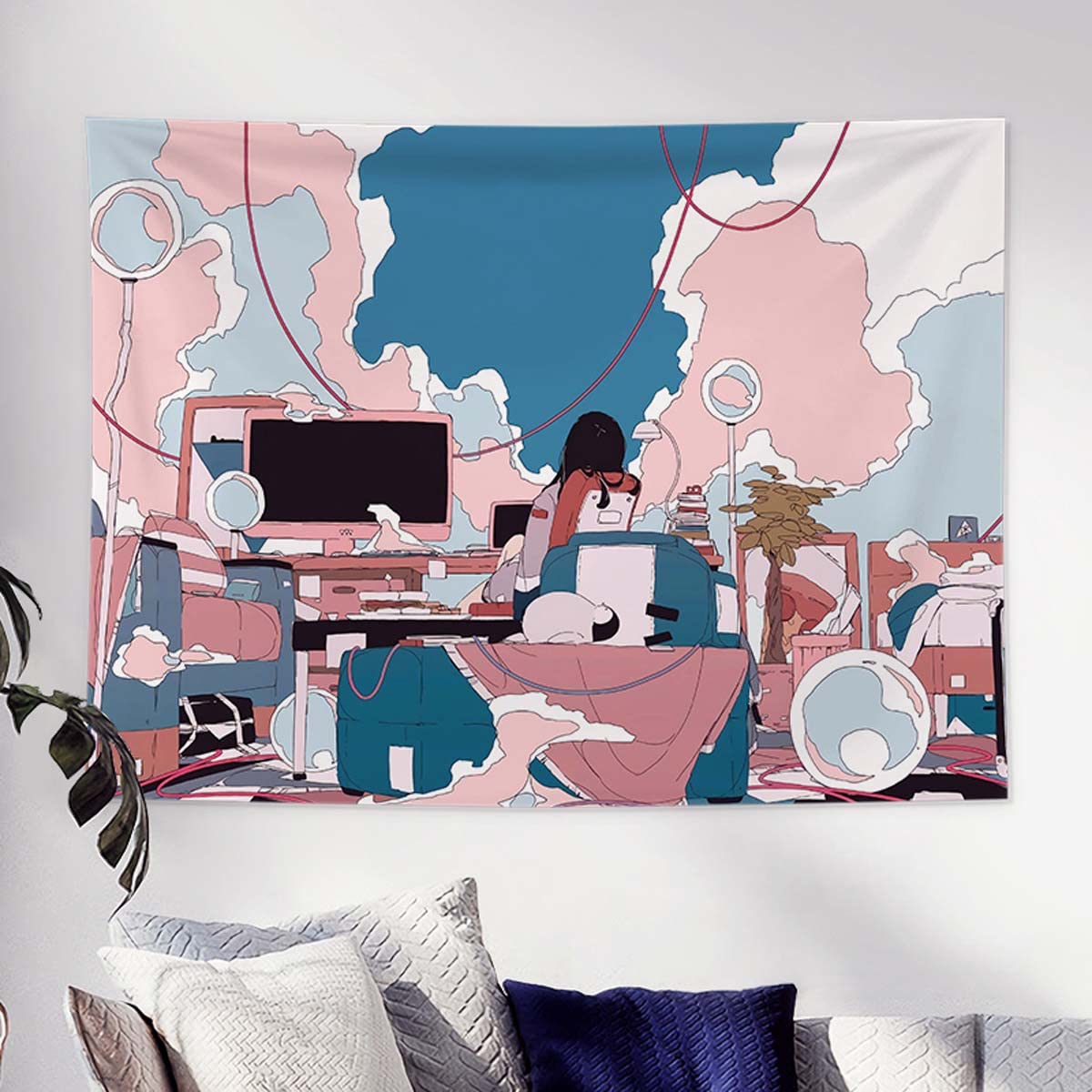 MLAFE Kawaii Anime Tapestry - Comic Theme Flannel Art Home Decor (51.18 * 59.05 in, Multicolor Two)