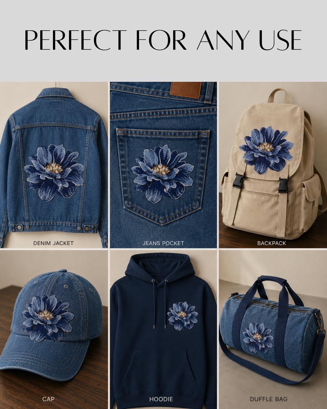 GARAAN - Machine Embroidered Applique, Embroidery Patch, Sew on Patches, DIY Projects, Dahlia Flower (Pack of 3) (Denim) 3