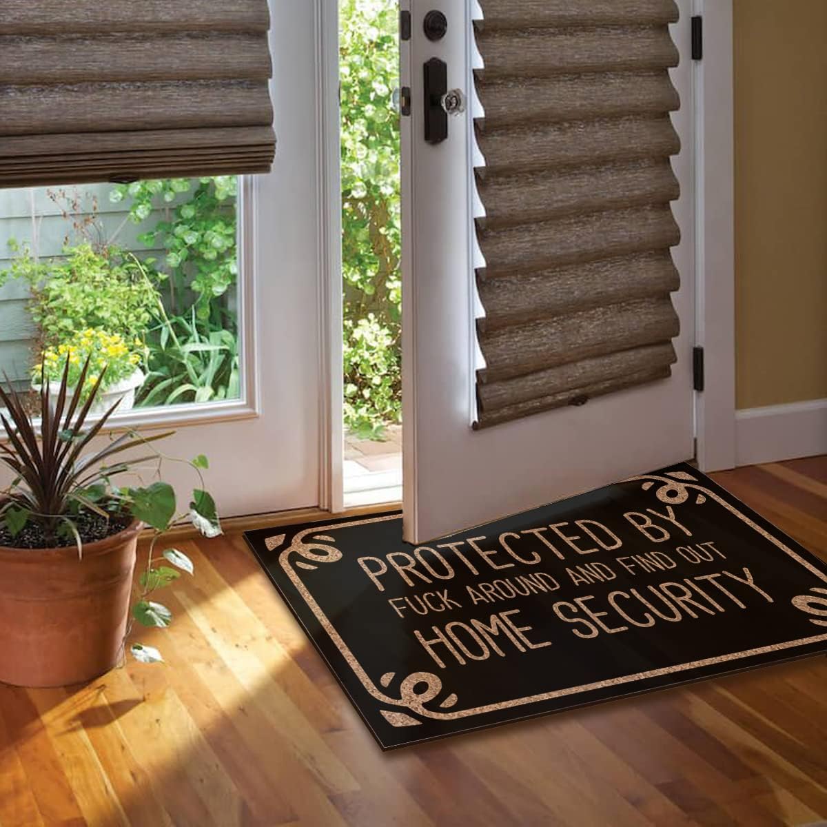 Protected by Fuck Around and Find Out Home Security Indoor Front Door Mat for Shoes by Door, Door Mats Outdoor Funny Doormats for Outside Entry Mats Outdoor Home 30"X18"