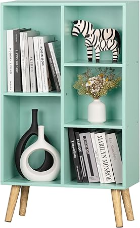 LEYAOYAO 5 Cube Bookshelf 3-Tier Bookcase with Legs,Mint Green Kids Book Shelf Cute Storage Organizer,Free Standing Open Toy Shelves Wood Bookshelves,Display Bookcases for Bedroom,Living Room,Nursery