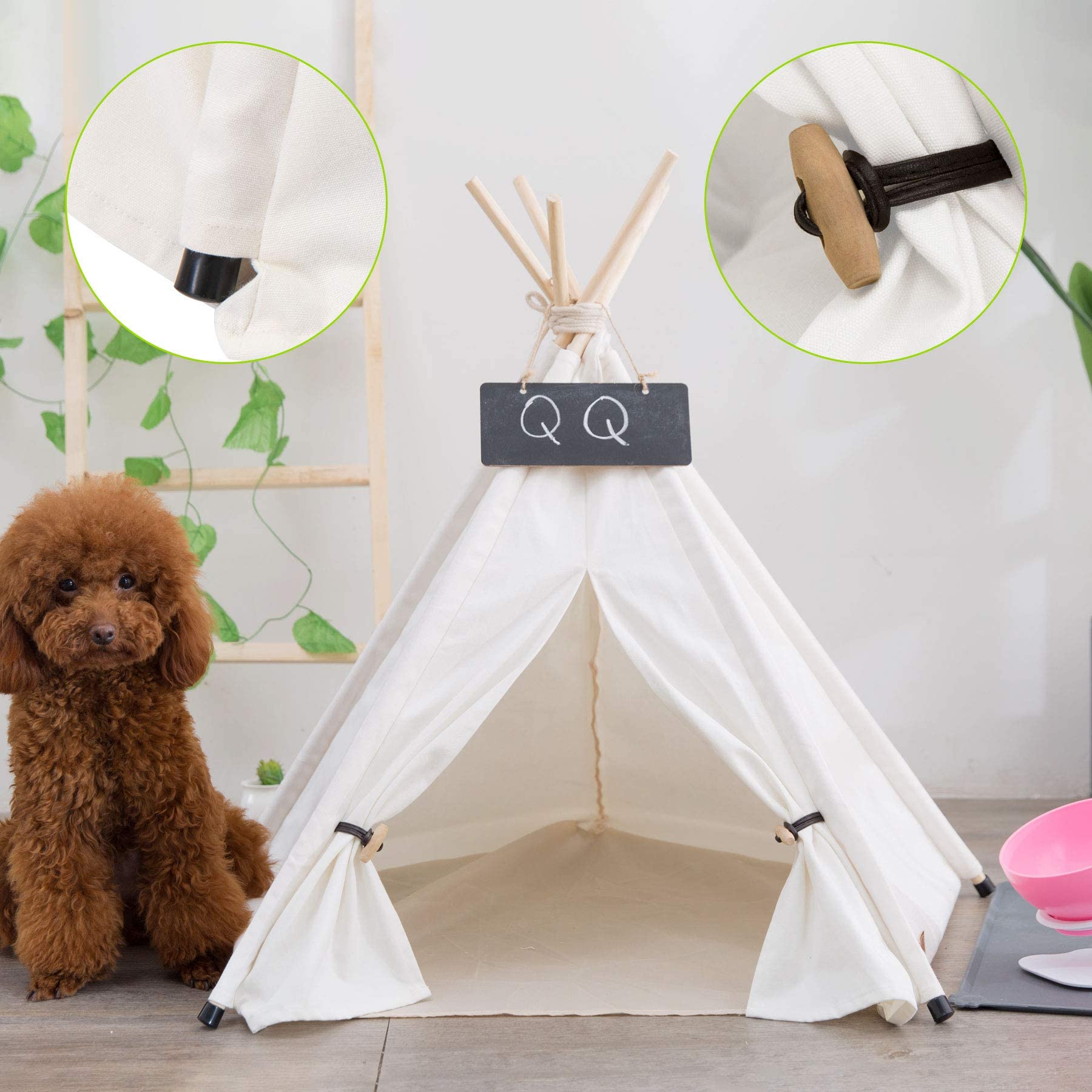 Tipi pour animal domestique 50 x 50 x 60 cm Lit pour chien et chat avec coussin amovible lavable tableau noir facile à assembler