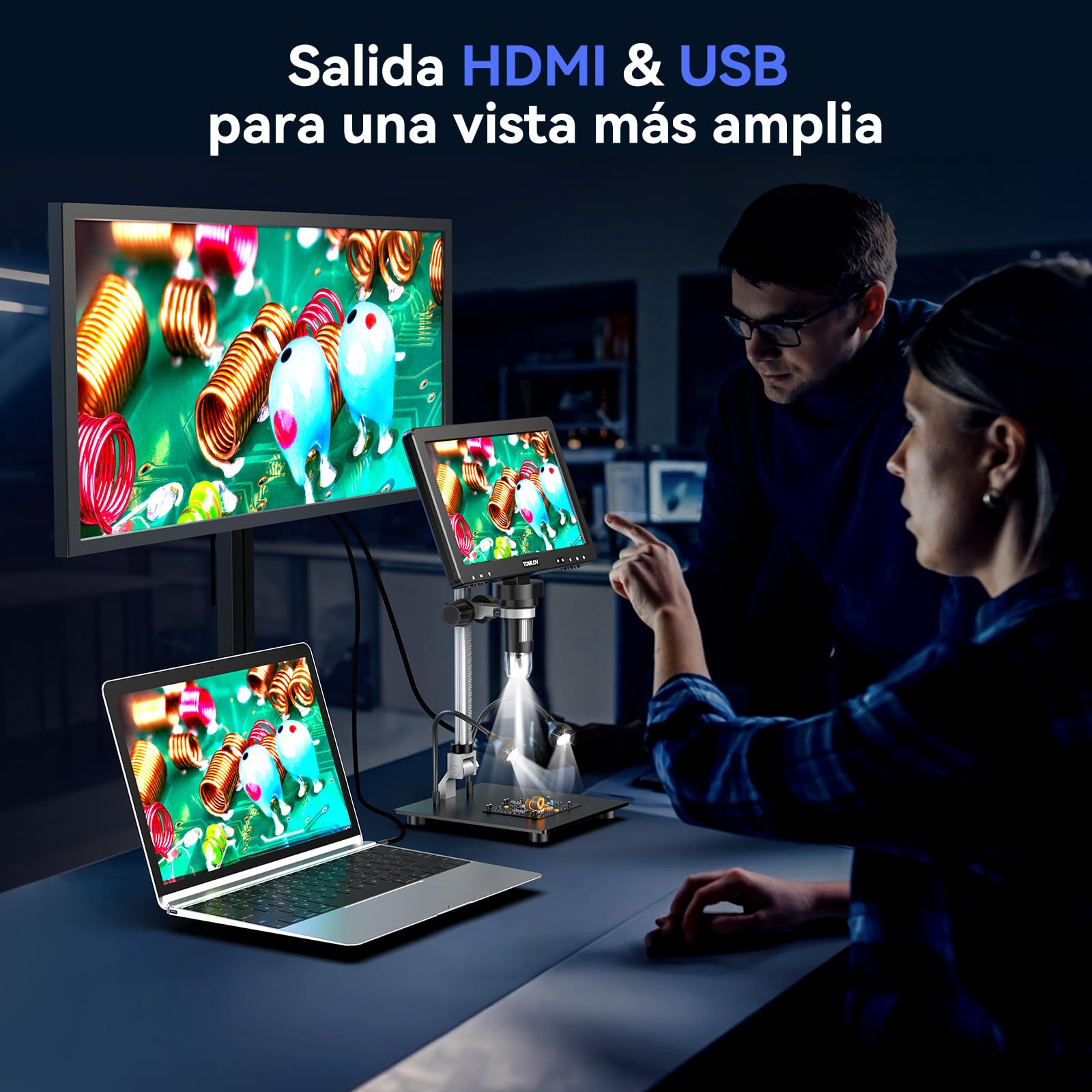 TOMLOV DM9 MAX 10,1" Microscopio Digital, 20MP Lupa para Monedas/Soldadura con Pantalla IPS HD, Regalo para Adultos/Niños, 10 Luces LED Ajustables, Compatible con PC/TV