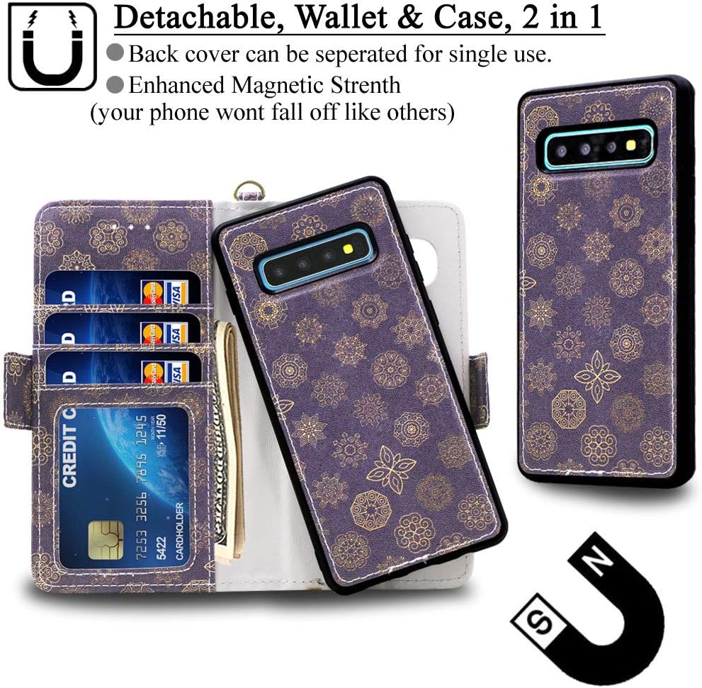 MEFON Galaxy S10 Plus Wallet Case Leather Detachable, Durable Slim, Enhanced Magnetic Closure, with Wrist Strap, Card Slot, Kickstand, Luxury Flip Folio Cases for Samsung Galaxy S10+ (Mandala 1)