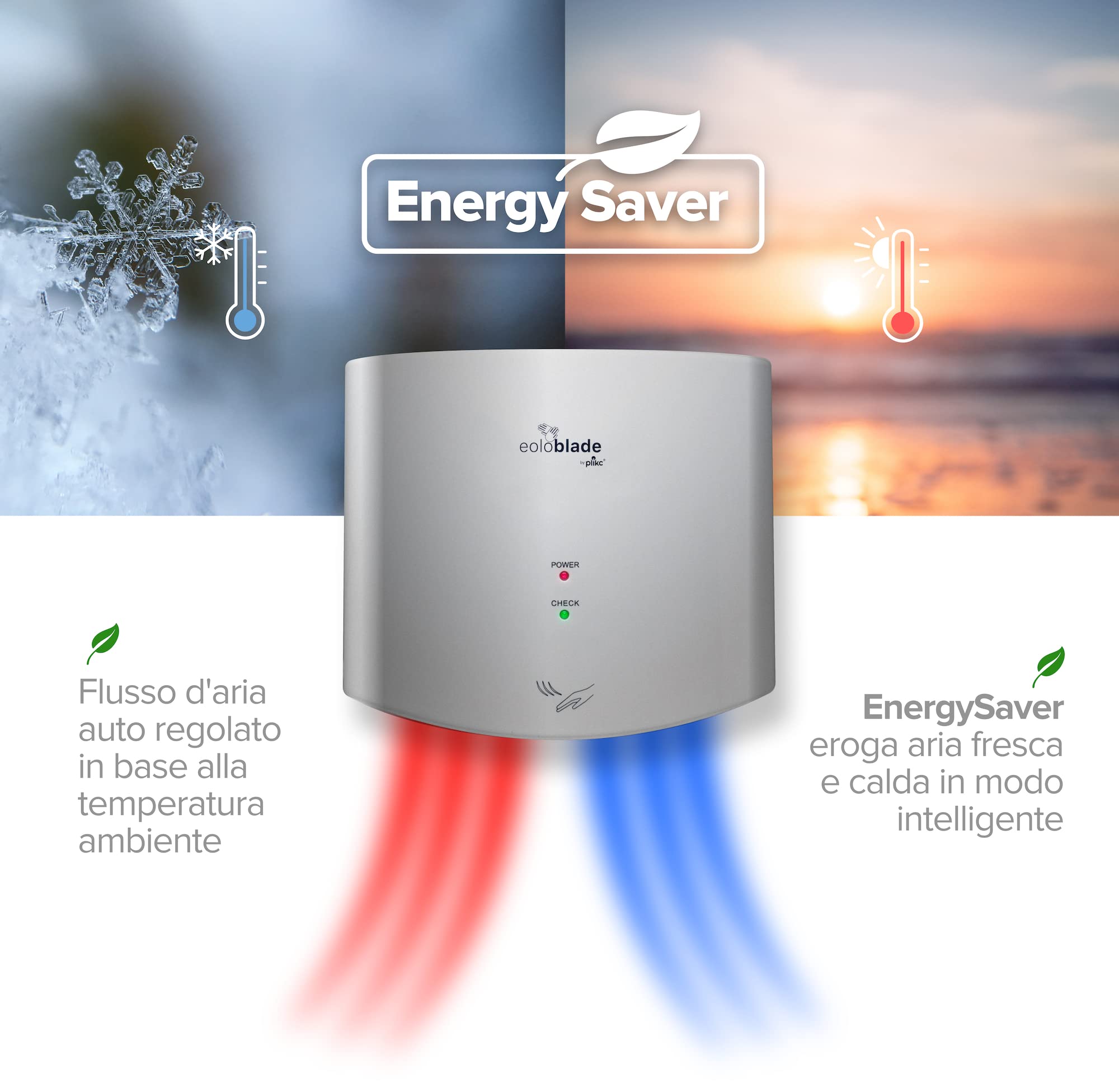 plikc Blade - Asciugamani Elettrico a Lama d'Aria Automatico con sensore - 1400W (Silver)
