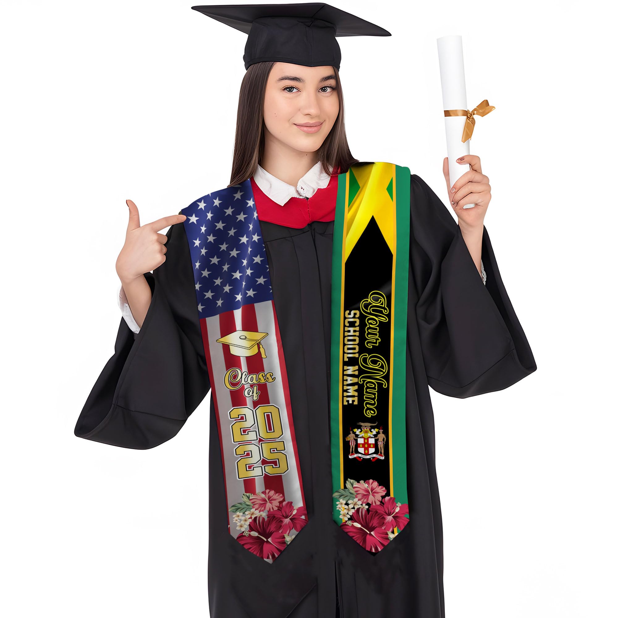 MonkeyVan Personalized Jamaican Graduation Sash 2025, Jamaica Flag Graduation Stole Sash Class Of 2025, Jamaican Stole Jmc 13