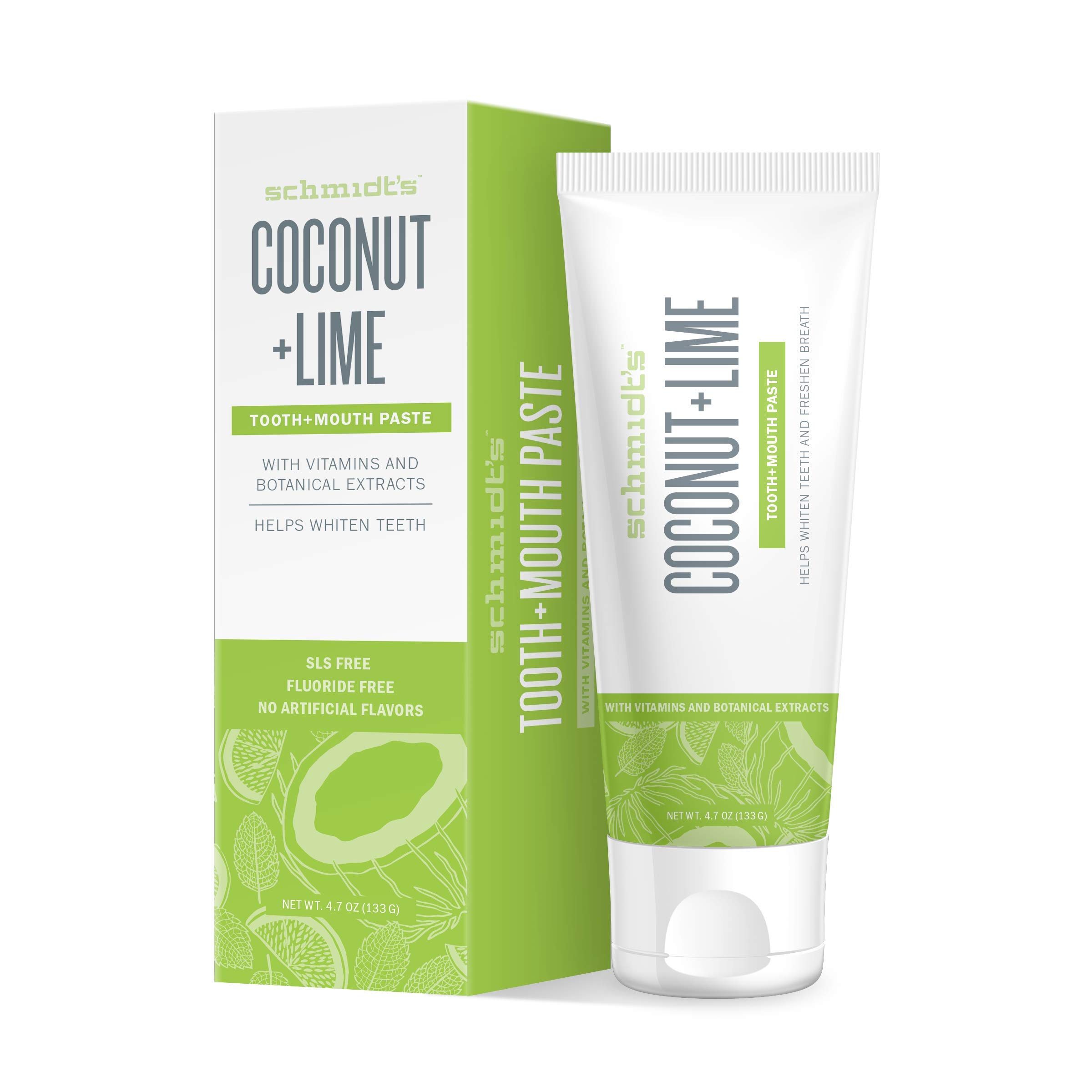 Schmidt'sCoconut and Lime SLS Tooth and Mouth Paste for White Teeth and Fresh Breath, 133 g
