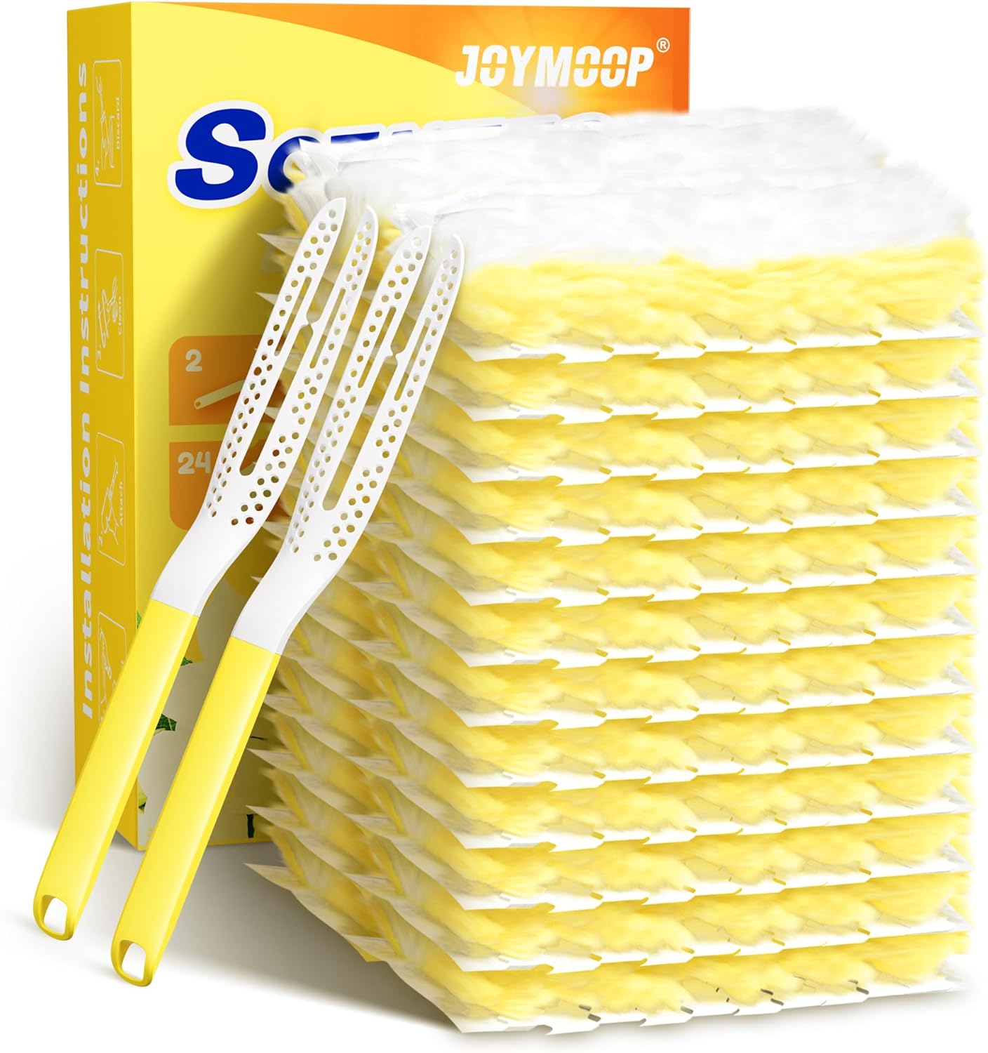JOYMOOP Disposable Electrostatic Duster for Cleaning,with 2 Handles & 24 Ct Yellow Heavy Duty Refills for Swiffer Feather Duster,Household Cleaning Tool for Electronics,Dusting Furniture,Blinds JOYMOOP Disposable Electrostatic Duster for Cleaning,with 2 Handles & 24 Ct Yellow Heavy Duty Refills for Swiffer Feather Duster,Household Cleaning Tool for Electronics,Dusting Furniture,Blinds