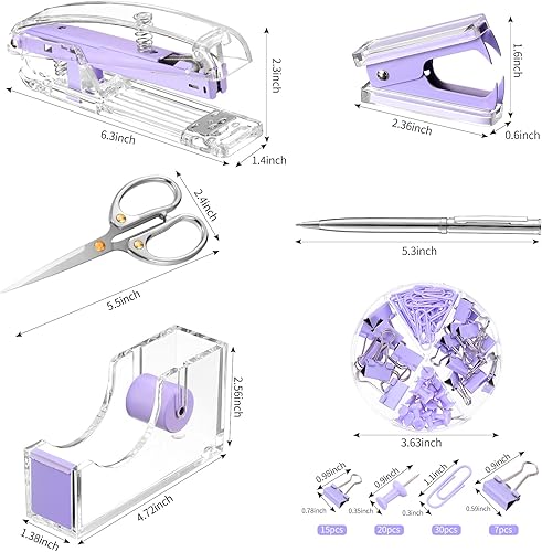 Miniatura 2 de Juego de suministros de oficina, juego de accesorios de escritorio, juego de grapas acrílicas, dispensador de cinta, clips para carpeta, clips de